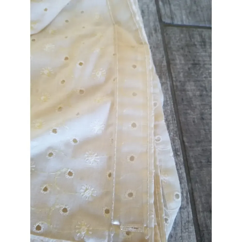Cottage Core Fabric Shower Curtain Off White Cotton Blend Embroidered Eyelet